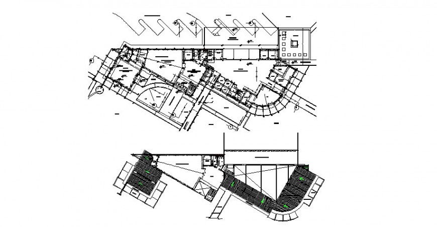 Ground and first floor plan details of bus terminal building dwg file