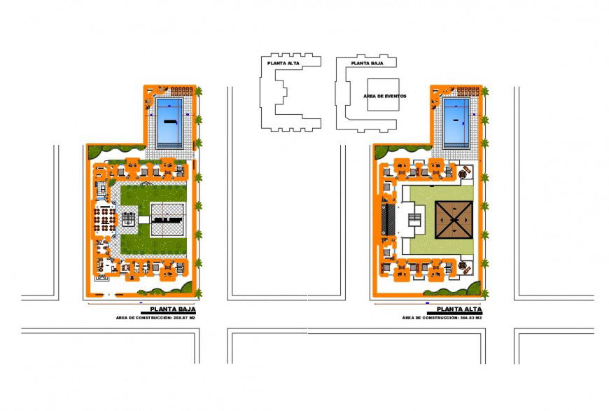 Ground and first floor plan details of city hotel cad drawing details dwg file