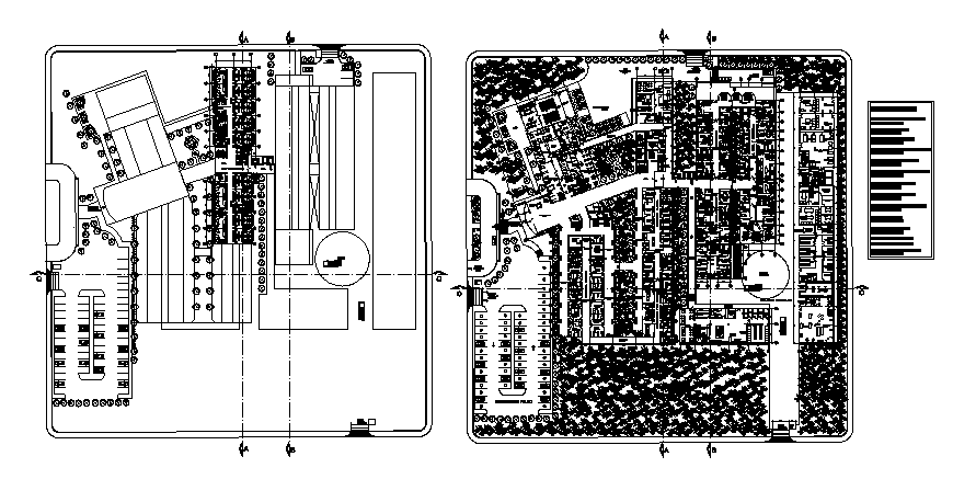 Ground and first floor plan details of hospital dwg file