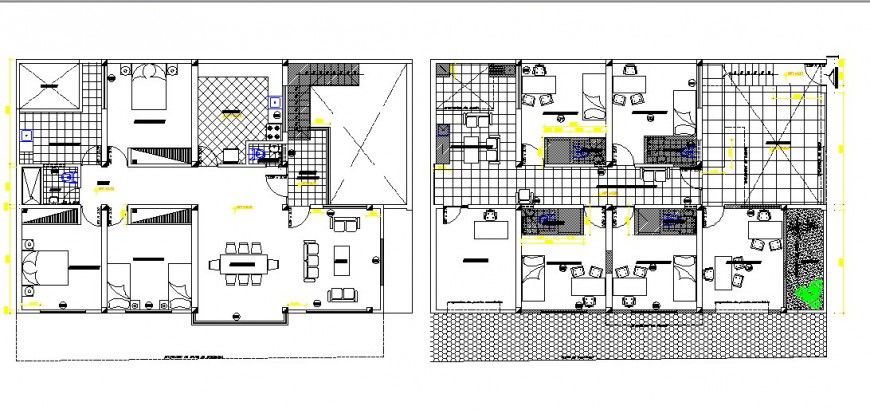 Ground and first floor plan details of hospital with residence dwg file