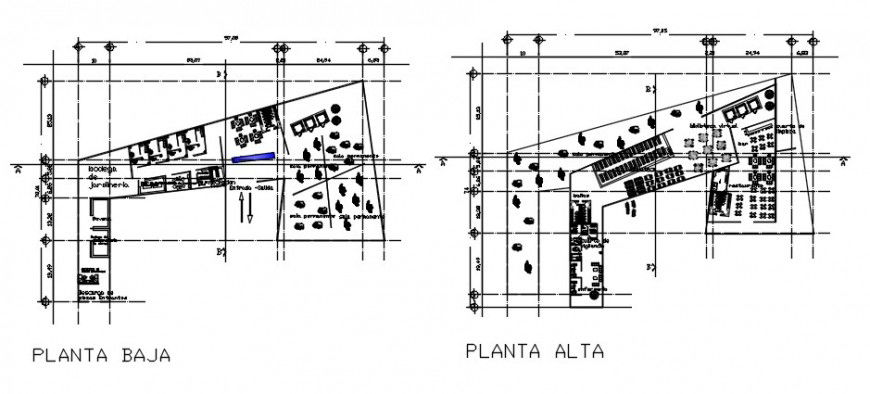 Ground and first floor plan details of modern art museum dwg file