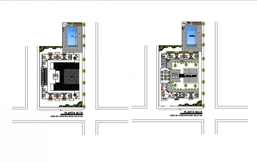 Ground and first floor plan details of modern bungalow dwg file