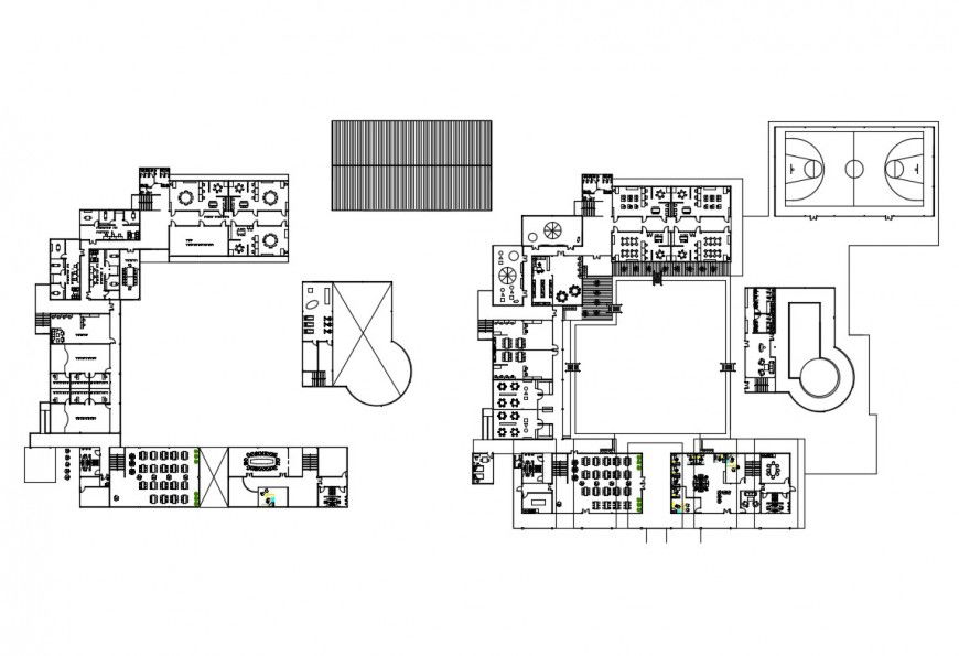 Ground and first floor plan details of music school dwg file