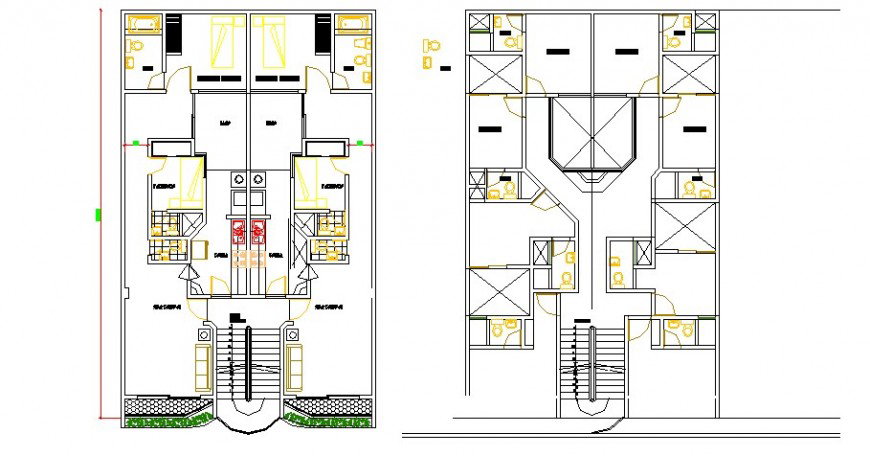Ground and first floor plan details of residential house dwg file