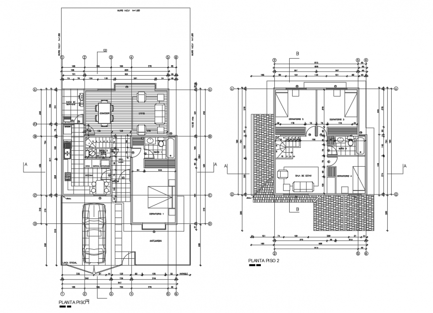 Ground and first floor plan distribution details of residential house dwg file