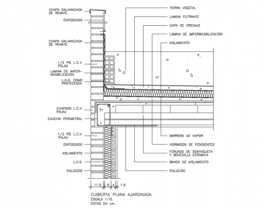 Ground cover garden automation constructive details dwg file