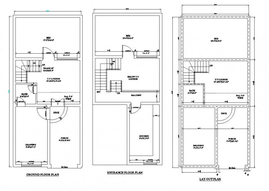 Ground floor, entrance and layout plan drawing details for house dwg file
