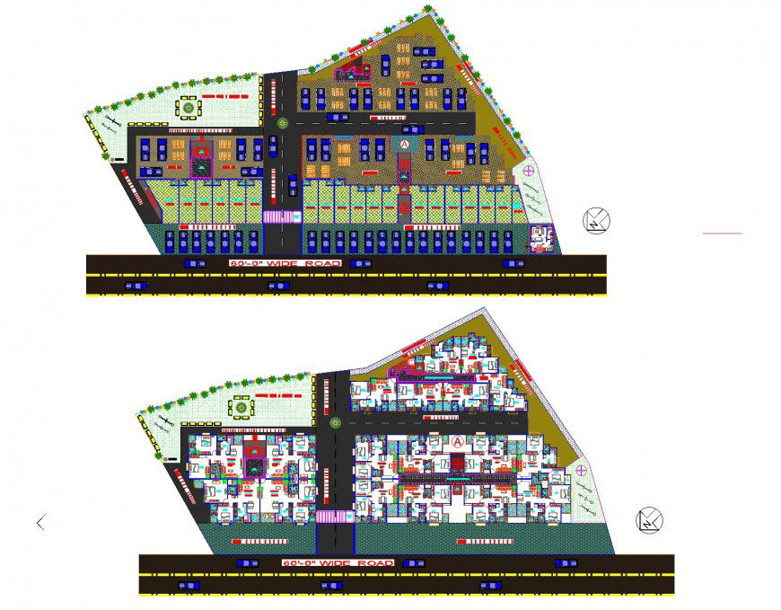 Ground floor and First floor commercial building plan autocad file