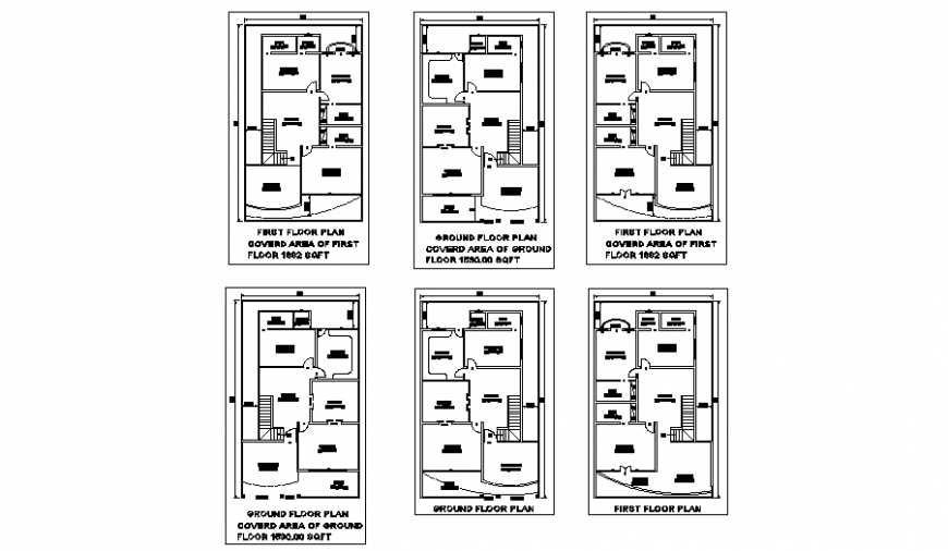 Ground floor and first floor layout plan details of farm house dwg file