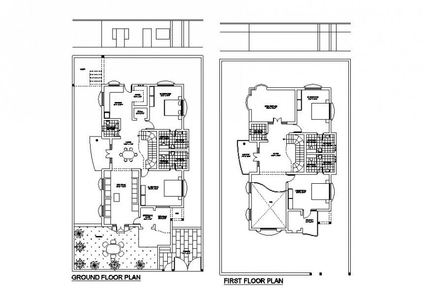 Ground floor and first floor layout plan drawing details of house dwg file