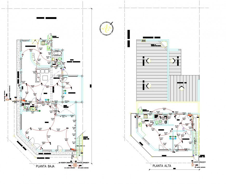 Ground floor and roof electrical house plan layout file