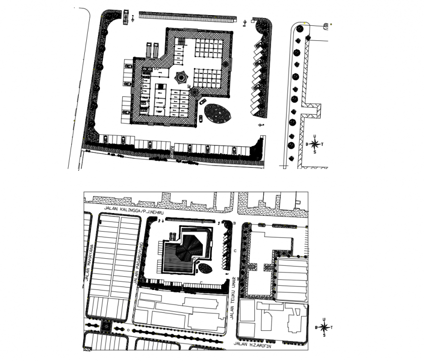 Ground floor and site plan drawing details of local market dwg file