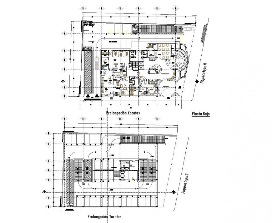 Ground floor and terrace floor office plan autocad file