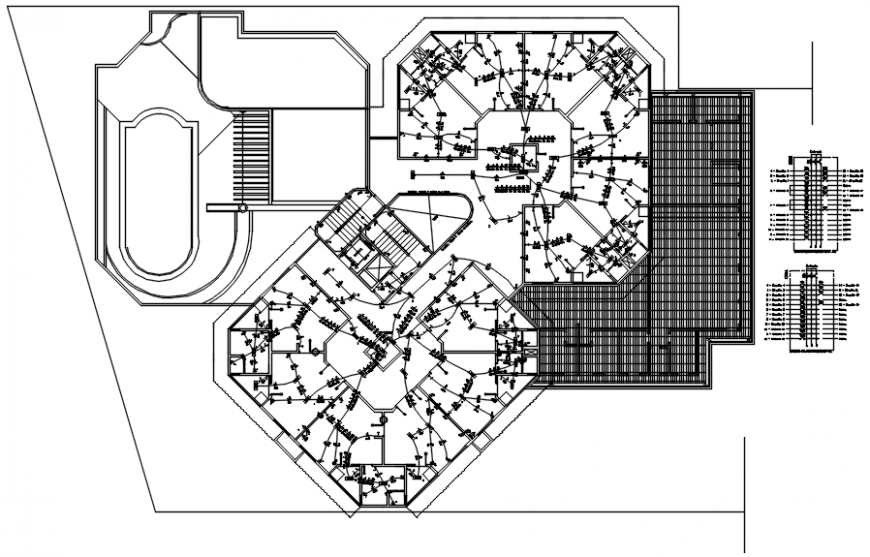 Ground floor cover plan with electrical installation of restaurant in AutoCAD