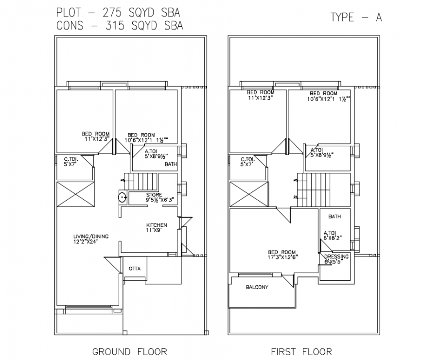 Ground floor detail and first-floor detail of house plan dwg file