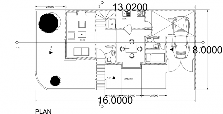 Ground floor distribution details of residential house dwg file