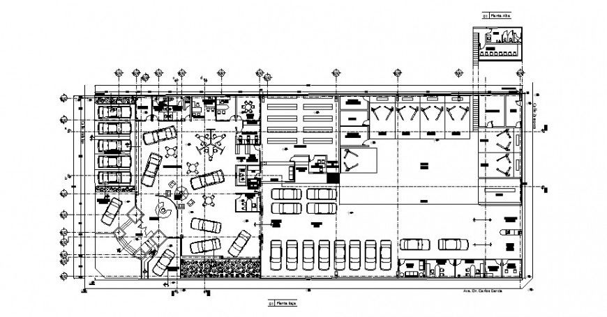 Ground floor distribution drawing details of office building dwg file
