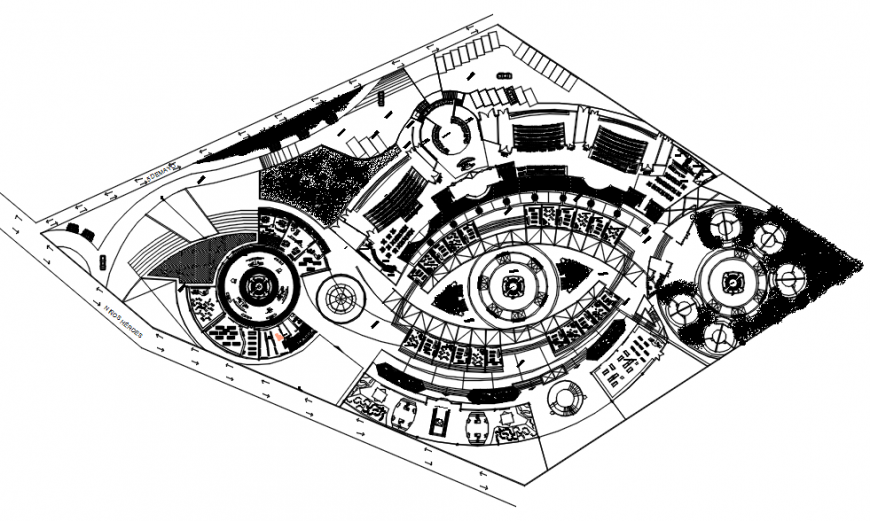 Ground floor distribution drawing details of shopping mall building dwg file