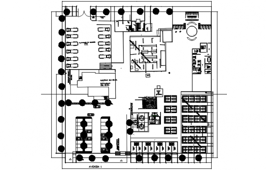 Ground floor distribution plan details of wholesale market dwg file