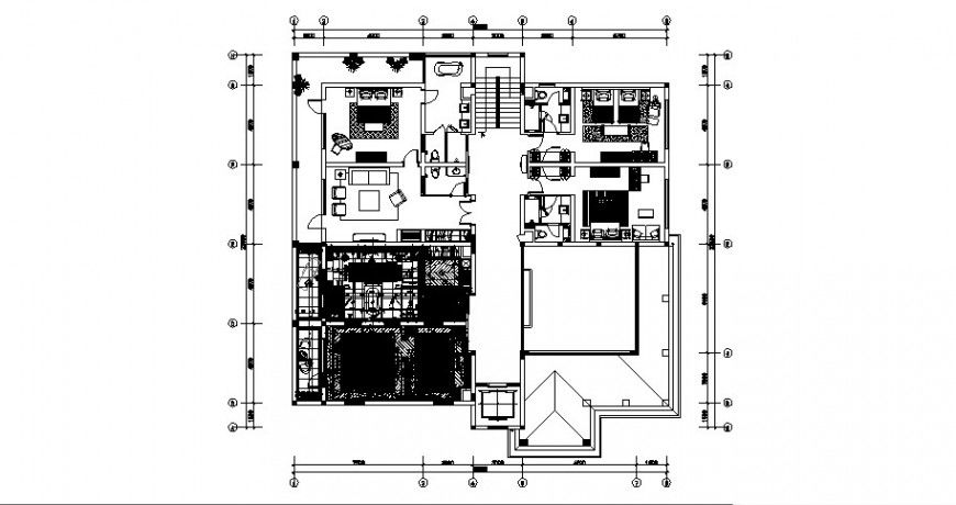 Ground floor distribution plan drawing details for luxuries villa dwg file