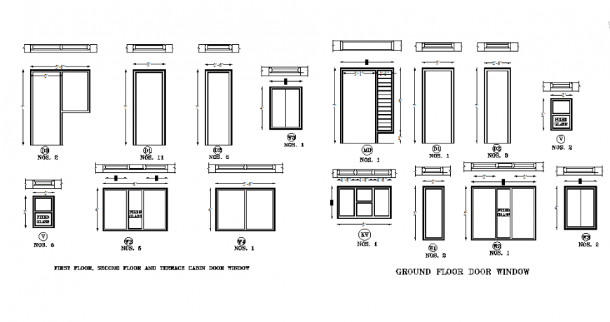 Ground floor door and window plan dwg file