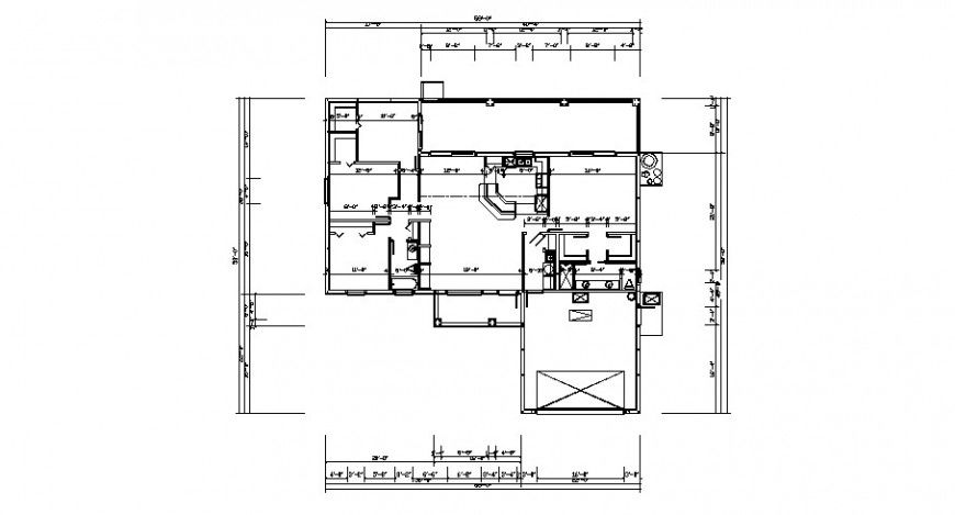Ground floor framing plan details of residential house dwg file