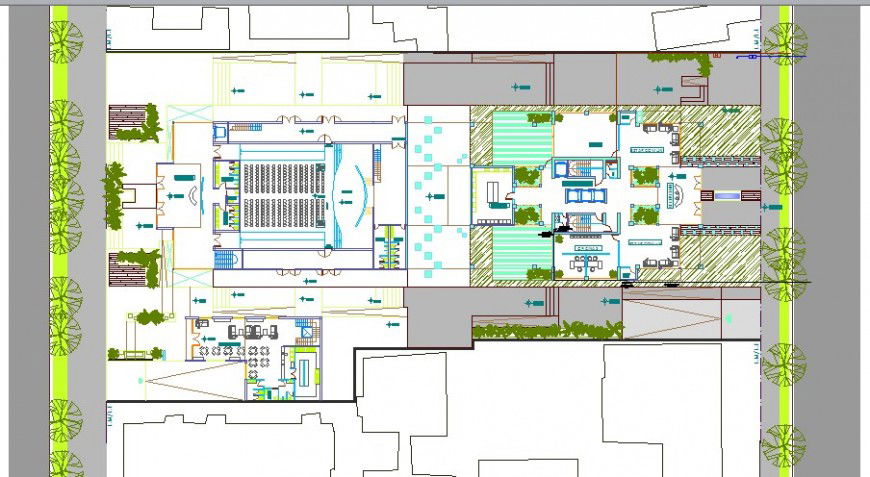 Ground floor layout plan details of corporate office building dwg file