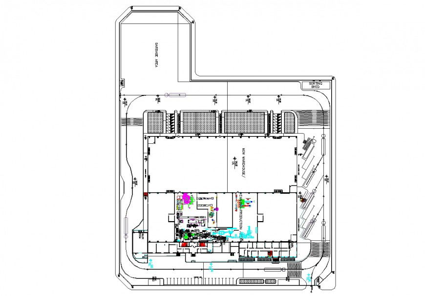 Ground floor layout plan details of industrial plant cad drawing details dwg file