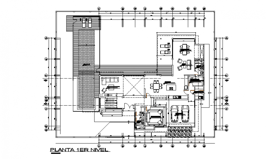 Ground floor layout plan details of one family house dwg file