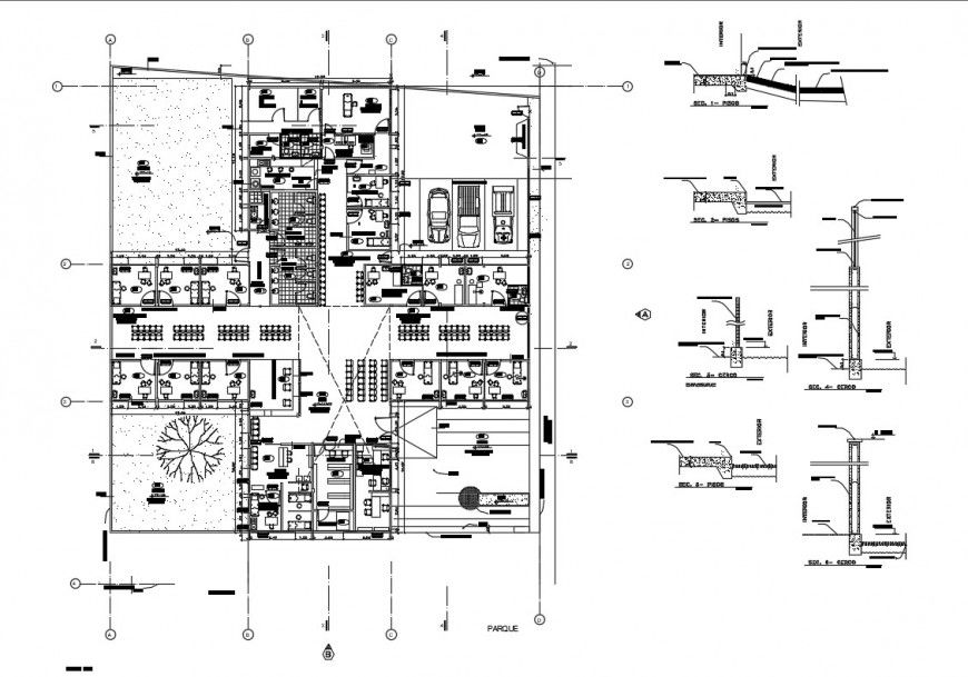 Ground floor layout plan details of polyclinic hospital dwg file