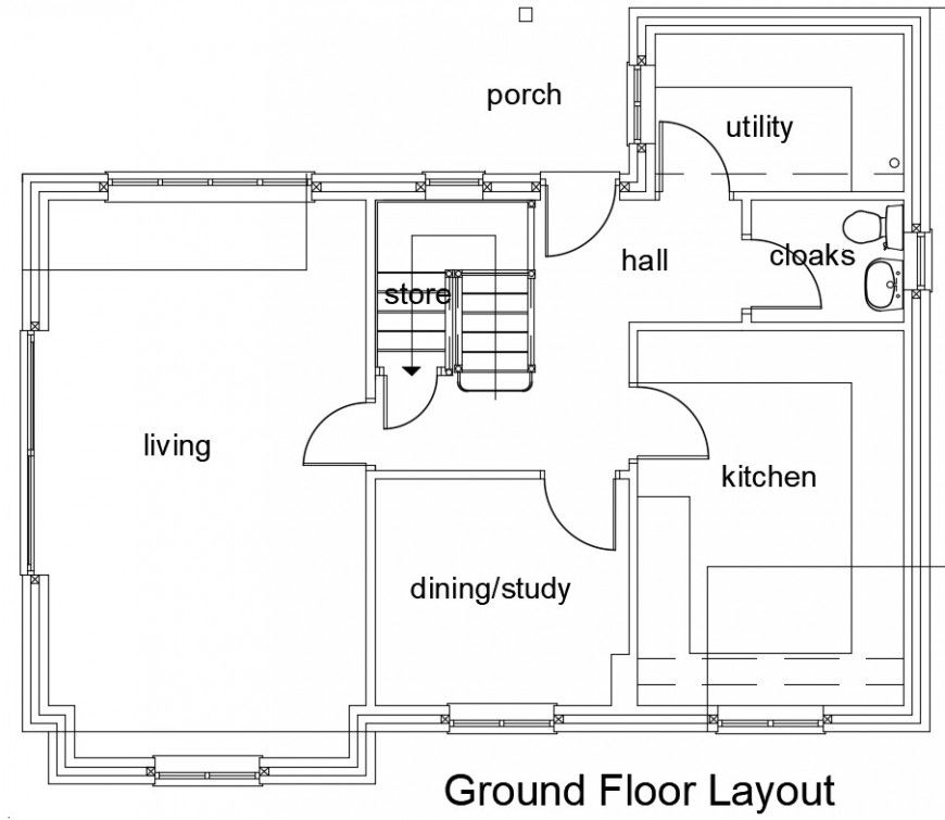 Ground floor layout plan of house dwg file