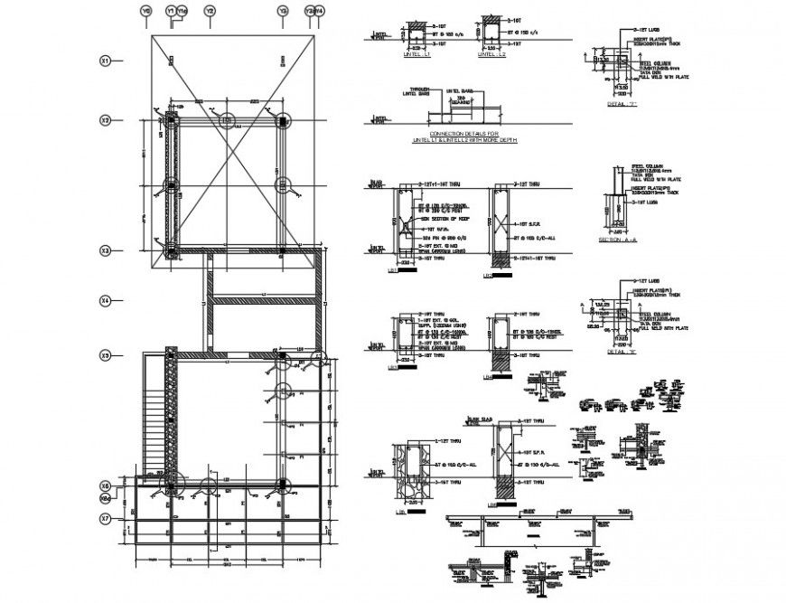 Ground floor lintel and framing plan structure cad drawing details dwg file