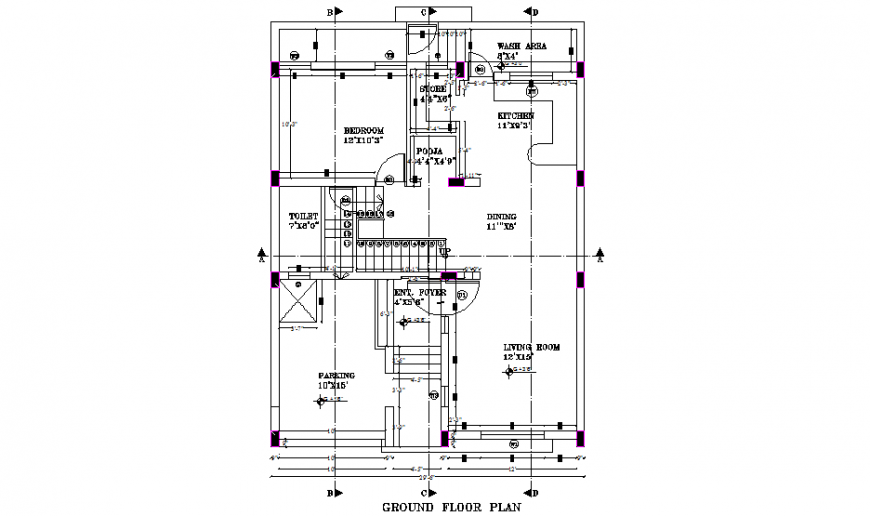 Ground floor one family house plan dwg file