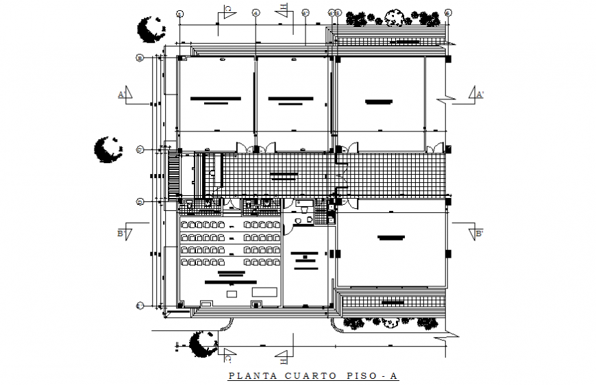 Ground floor plan details of multi-flooring school building dwg file