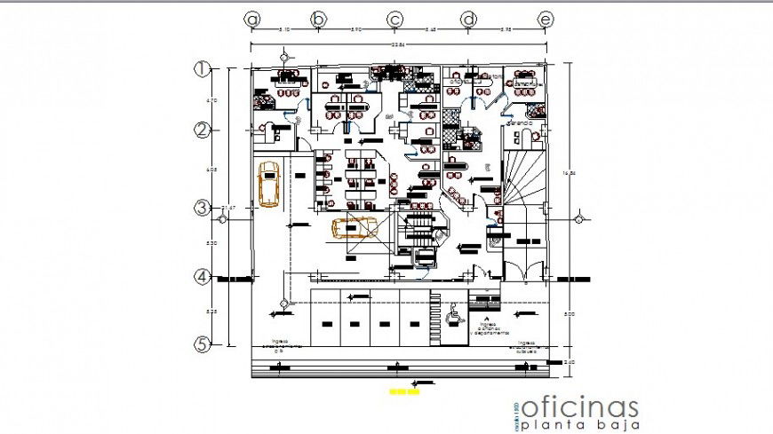 Ground floor plan details of office building dwg file