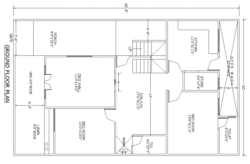 Ground floor plan drawing of apartment in dwg file.