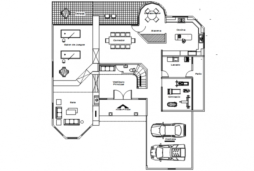 Ground floor plan of a house cad file