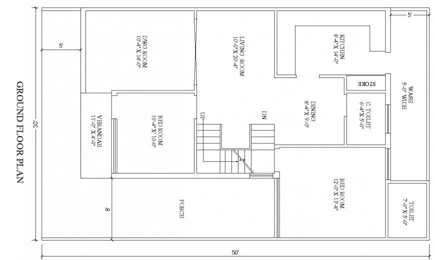 Ground floor plan of the villa in dwg AutoCAD file.
