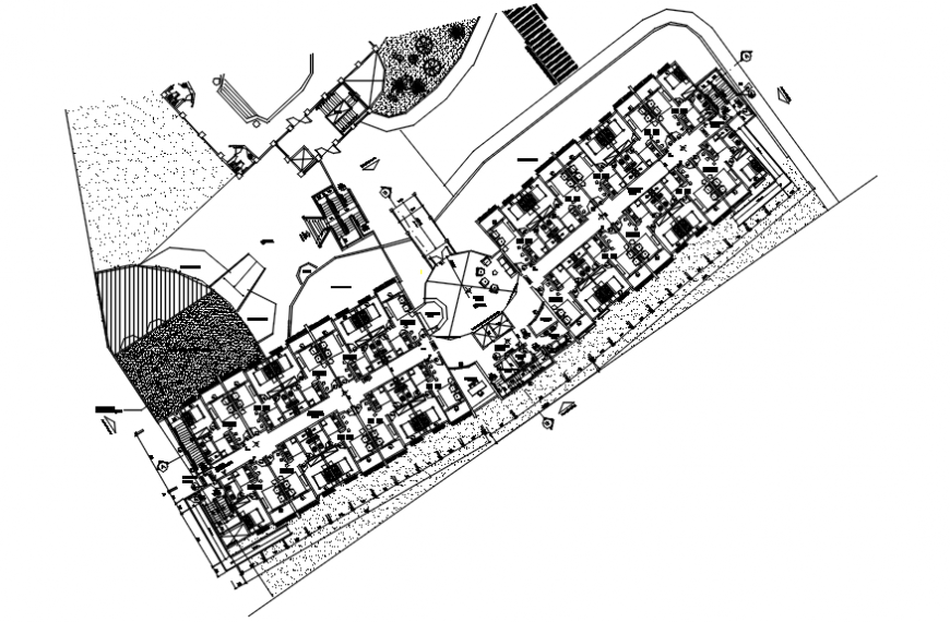 Ground floor plan with reception area of hotel in AutoCAD file