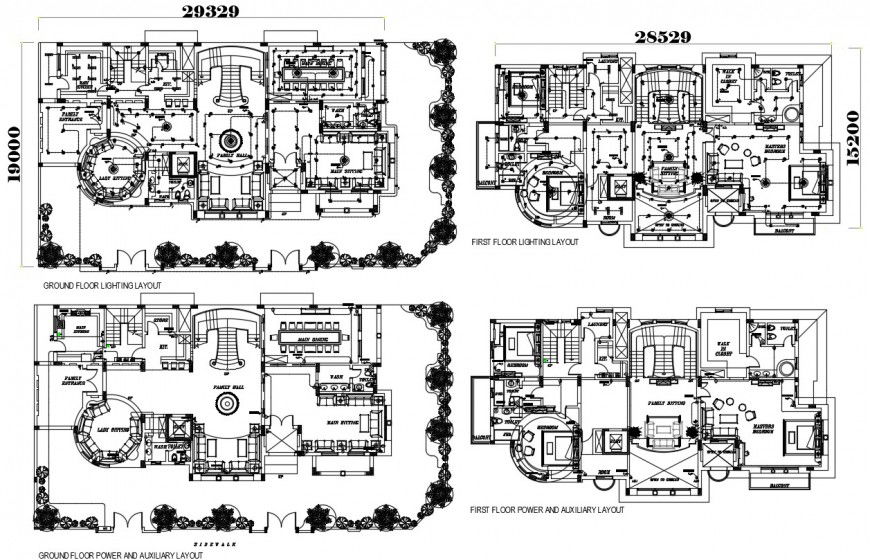 Ground floor power and auxiliary layout plan autocad software