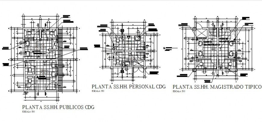 Ground floor public toilet plan and sanitary installation drawing details dwg file