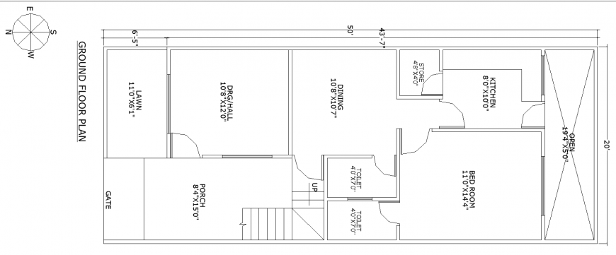 Ground floor row house plan drawing in dwg AutoCAD file.