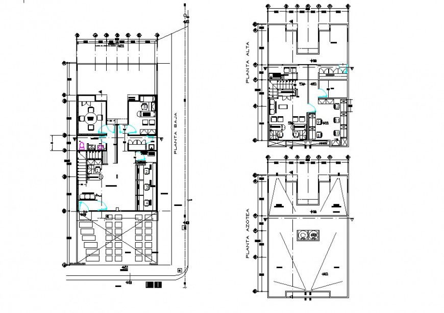 Ground floor to terrace floor home plan detail dwg file