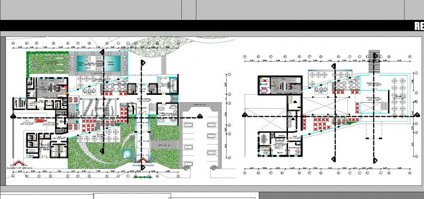 Ground floor to terrace floor hotel plan detail dwg file