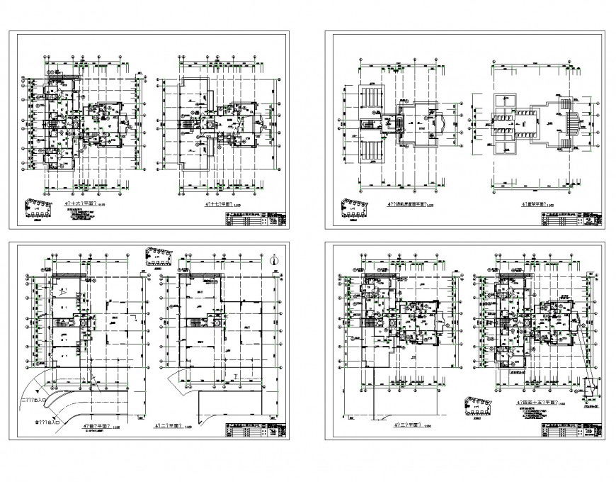 Ground floor to terrace floor house plan autocad file