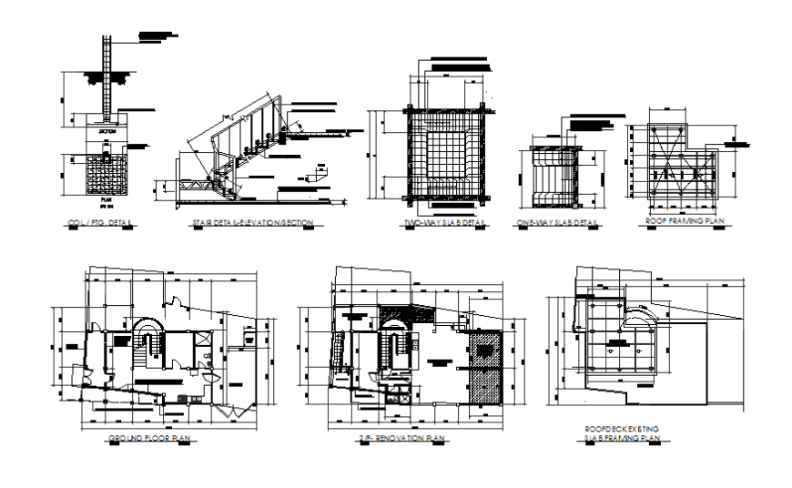 Ground to roof floor and stair elevation house plan layout file