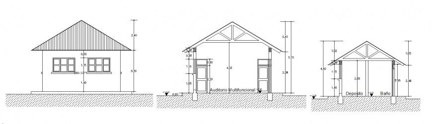 Guard house elevation and section cad drawing details dwg file