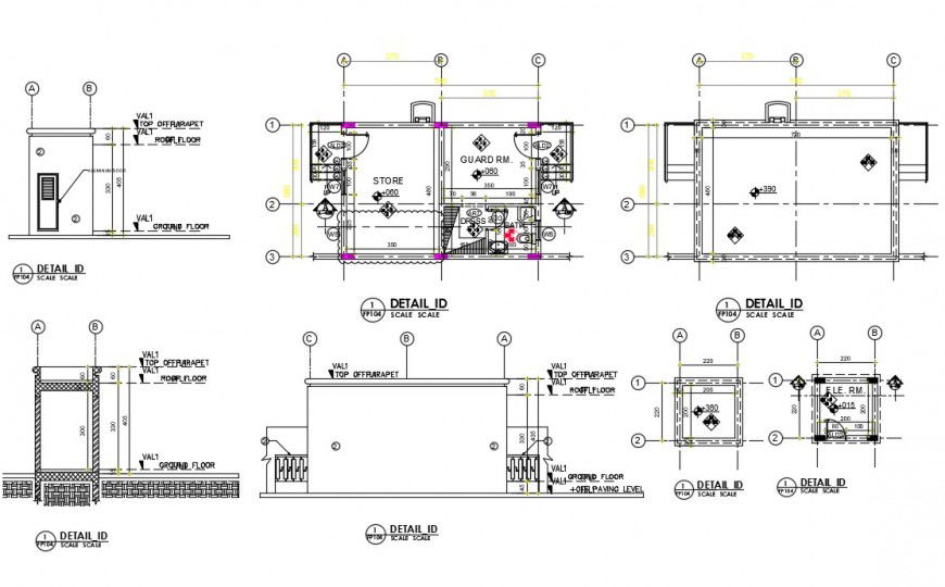 Guard house section, structure and plan cad drawing details dwg file