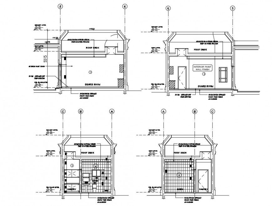 Guard room detail elevation and sectional 2d view CAD block autocad file
