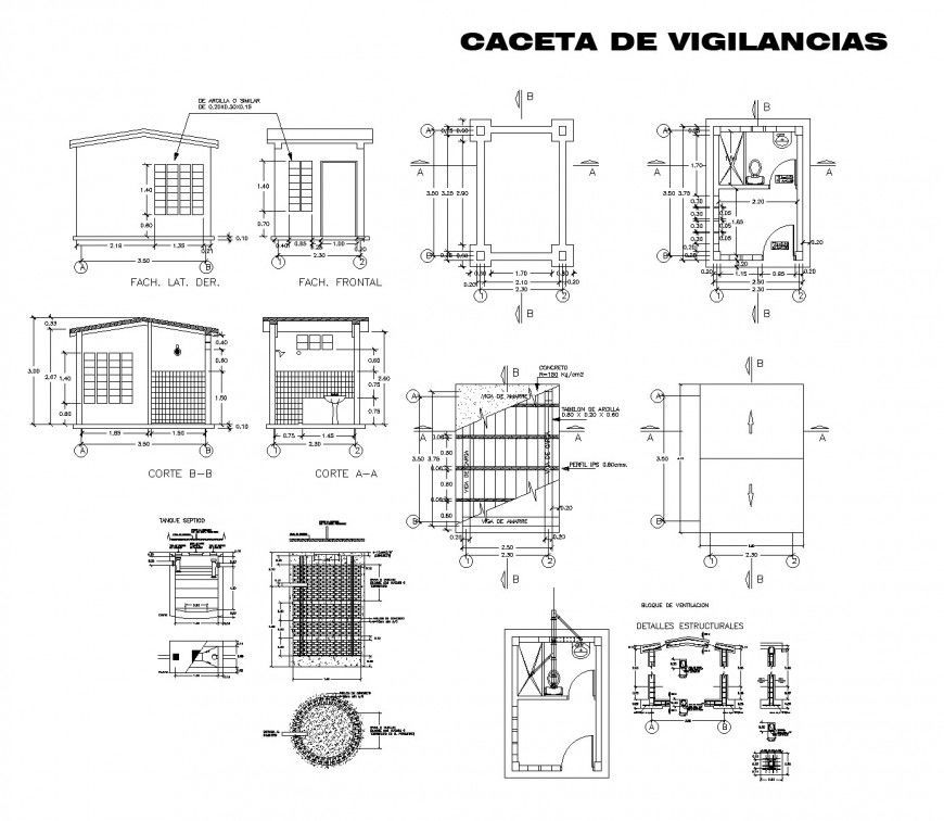 Guardhouse plan, elevation and section layout file